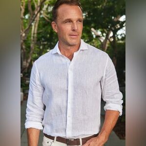 Collars & Co Mens Toscano 100% Linen Long Sleeve Dress Shirt White Large